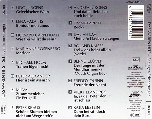 Various Artists - Das Waren Hits: Schlager-Erinnerungen CD 1990