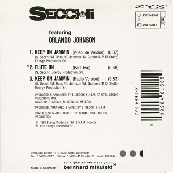 Secchi featuring Orlando Johnson - Keep On Jammin' CD Single 1991