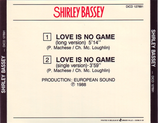 Shirley Bassey - Love Is No Game CD Single 1988