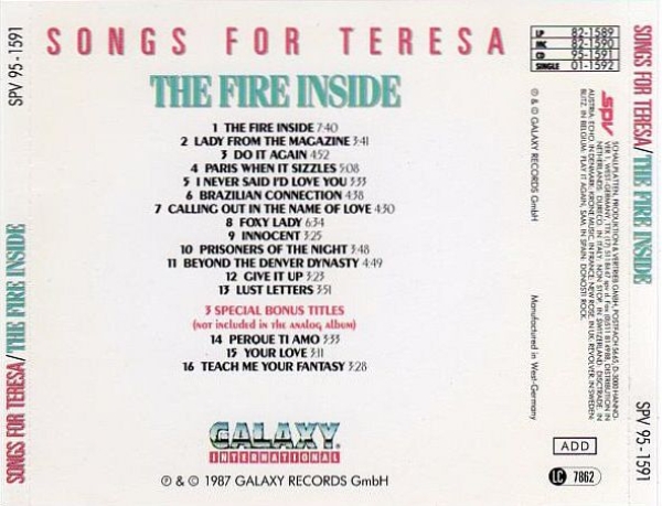 Songs For Teresa - The Fire Inside CD 1987