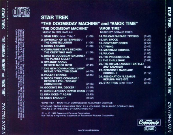 OST - Star Trek: The Doomsday Machine & Amok Time. Original TV Soundtrack Volume Two (2) CD 1991
