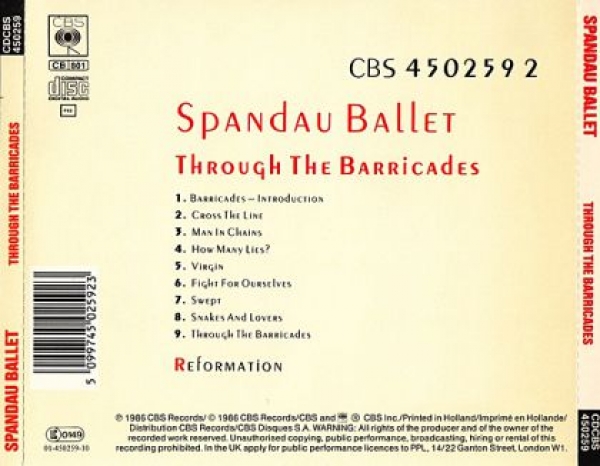 Spandau Ballet - Through The Barricades CD 1986