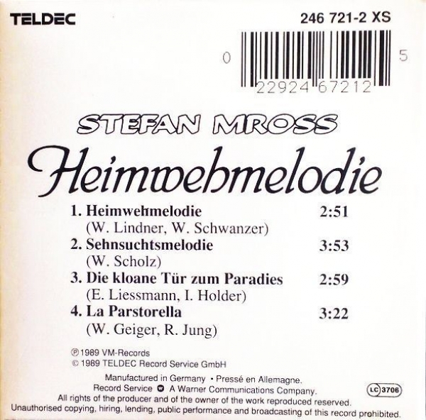 Stefan Mross - Heimwehmelodie 3 INCH CD Single 1989