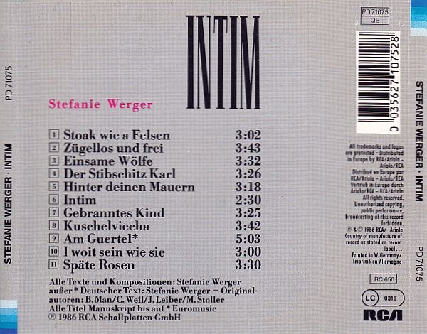 Stefanie Werger - Intim CD 1986