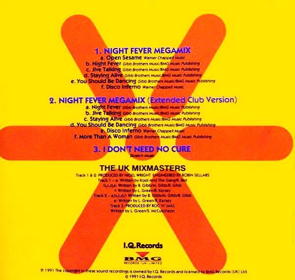 UK Mixmasters (U.K. Mixmasters) - Night Fever Megamix CD Single 1991
