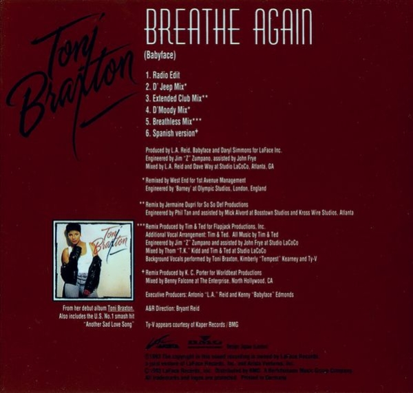 Toni Braxton - Breathe Again CD Single 1993