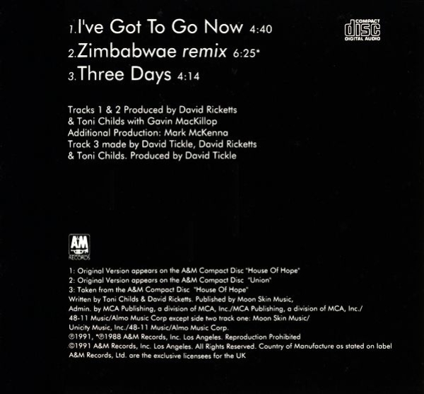 Toni Childs - I've Got To Go Now CD Single 1991