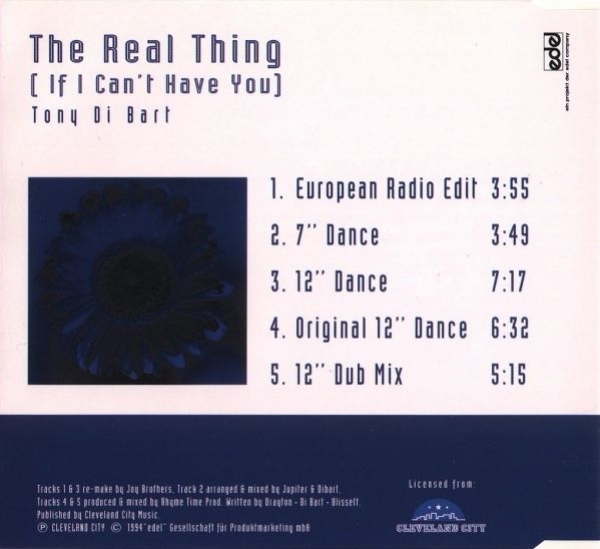 Tony Di Bart - The Real Thing (If I Can't Have You) CD Single 1994