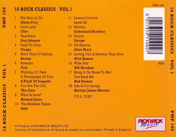 Various Artists - 18 Rock Classics Vol 1: From The 70's & 80's CD 1992