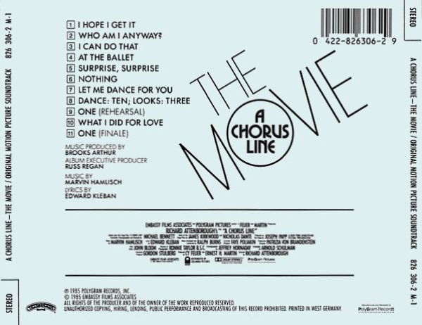 OST - A Chorus Line: The Movie. Original Motion Picture Soundtrack CD 1985