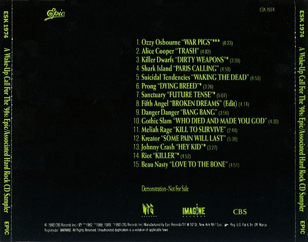 Various Artists - A Wake-Up Call For The '90s: Epic Associated Hard Rock CD Sampler PROMO CD 1990
