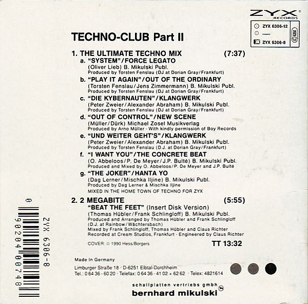 Various Artists - Techno-Club Part II (2) 3 INCH CD Single 1990