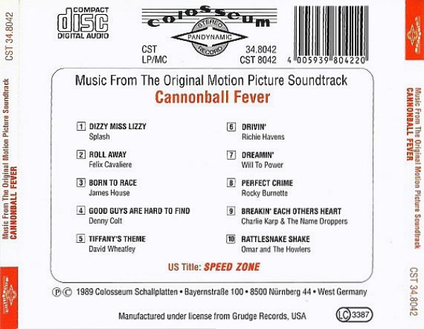 OST - Cannonball Fever (Speed Zone): Music From The Original Motion Picture Soundtrack CD 1989