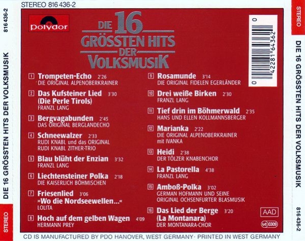 Various Artists - Die 16 Grössten Hits Der Volksmusik CD 1987