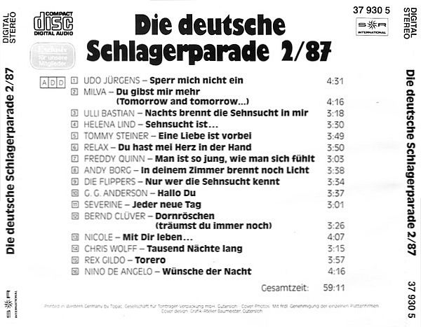 Various Artists - Die Deutsche Schlagerparade 2 87 CLUB CD 1987