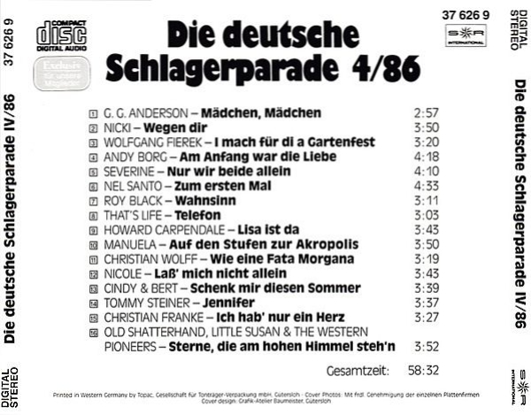 Various Artists - Die Deutsche Schlagerparade 4 86 CLUB CD 1986