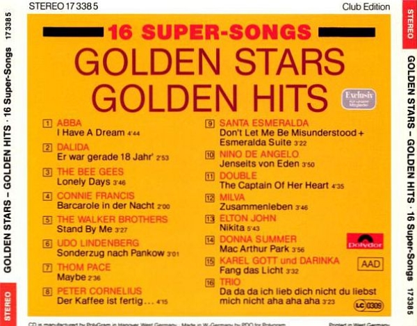 Various Artists - Golden Stars Golden Hits: 16 Super-Songs CLUB CD 1987