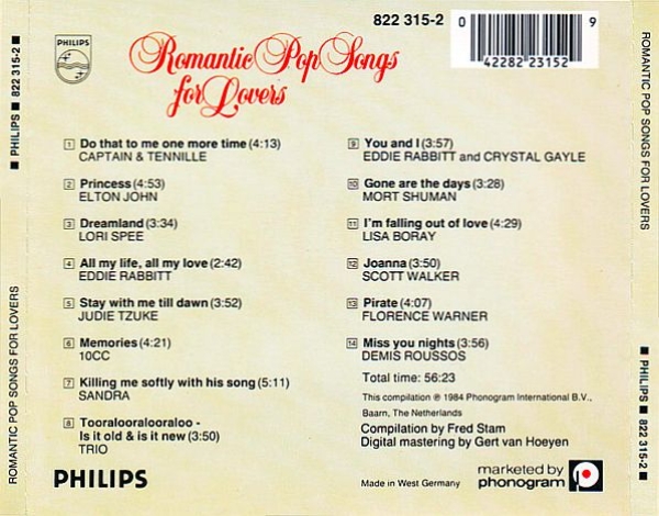 Various Artists - Romantic Pop Songs For Lovers CD 1984