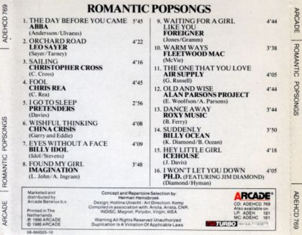 Various Artists - Romantic Popsongs CD 1986