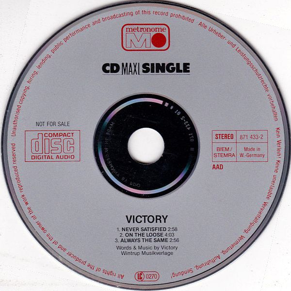 Victory - Never Satisfied PROMO CD Single 1989