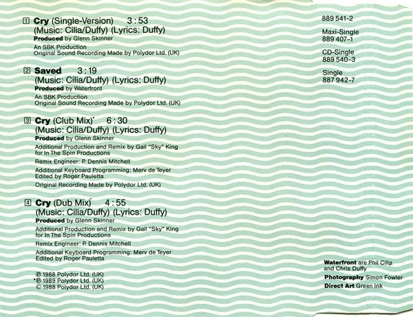 Waterfront - Cry CD Single 1989