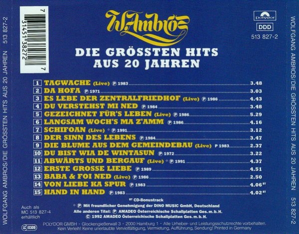 Wolfgang Ambros - Die Grössten Hits Aus 20 Jahren CD 1992 1996