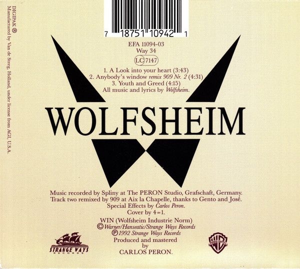 Wolfsheim - Thunderheart DIGIPAK CD Single 1992